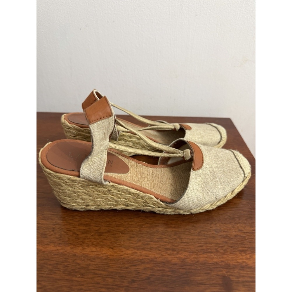 Ralph Lauren Vintage Calla Gold Metallic Linen Espadrille Wedge Sandals Size 8B